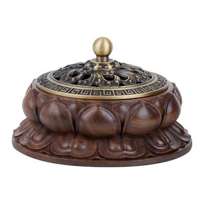 榜盛黑胡桃木莲华座香炉供佛禅意室内香薰炉沉香中式高端茶道摆件