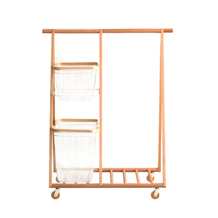 实木落地衣帽架家用卧室可移动多功能脏衣篓挂衣架简易室内晾衣架