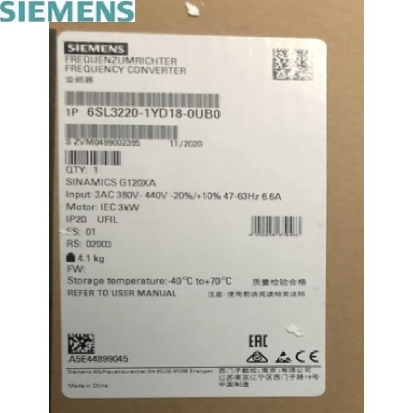 议价6SL32201YD180UB0西门子G120XA变频器3千瓦6SL322O-1YD18-OUB