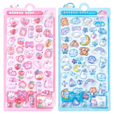 杰利贴纸儿童女孩3d立体浮雕亚克力钻石宝石贴纸咕卡贴片小动物树脂贴纸卡通水晶手机装饰贴画粘贴美甲贴冰箱