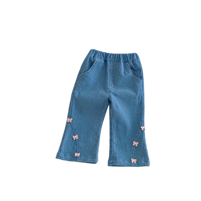 女童刺绣牛仔阔腿裤春季新款