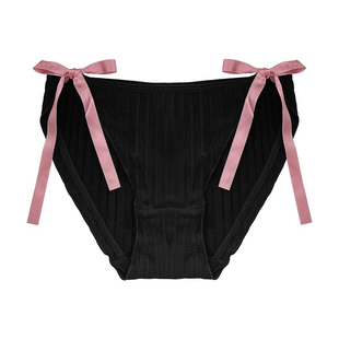法式甜美风纯棉抗菌透气少女内裤蕾丝镂空蝴蝶结细带中低腰三角裤