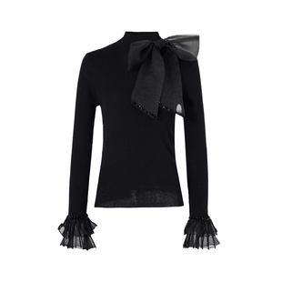 MD依诺【织梦浪漫】2025冬款宽松针织套头蝴蝶结时尚休闲打底上衣