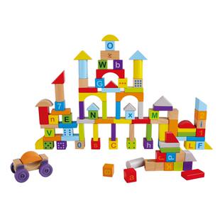 Hape125粒积木字母数字儿童宝宝早教益智玩具城市蔬果卡片拼图1岁
