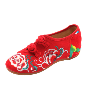 新款包脚牡丹老北京牛筋底布鞋红黑色内增高绣花鞋舞蹈汉服女鞋夏