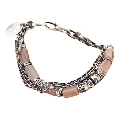 纯银太阳石筒状氧化纯银多股手链