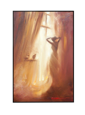 侘寂风手绘肌理油画晨曦客厅卧室玄关极简装饰画立体肌理感落地画