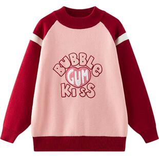 清仓MQD童装女童毛衣针织衫25冬季新款半高领提花上衣儿童线衫