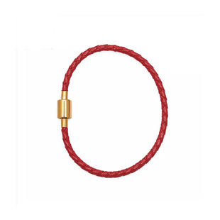 可可爱红色皮绳手链光面螺纹方扣黑手绳转运珠替换绳本命年红绳子