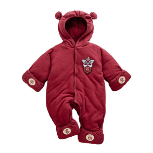 婴儿满月服冬季加厚夹棉外出服抱抱衣包手脚酒红色喜庆过年服外套