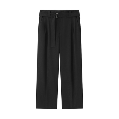 NUMBER HERE腰带可拆卸装饰双褶西裤直筒休闲长裤男23400123237