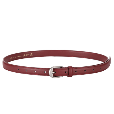 红色皮带女真皮装饰头层牛皮