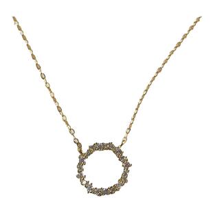 S925纯银金色镶锆石满钻圆圈项链女锁骨链吊坠几何简约学生饰品