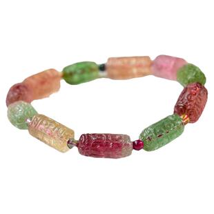 碧玺手链女糖果色彩虹西瓜碧玺散珠子项链吊坠回纹珠串珠碧玺手串