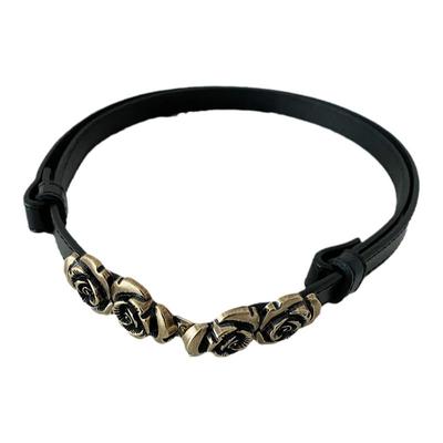 玫瑰花真皮腰带女装饰束腰百搭配西装大衣裙子配饰复古时尚腰封细