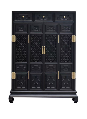 紫光檀拐子纹镂空储物柜客厅桌面