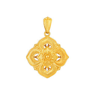 明牌珠宝丝丝如意黄金吊坠 足金四叶如意拉丝工艺窗花项坠AFC0918