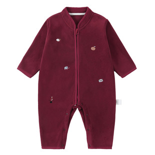 Oak mont婴儿加绒连体衣新生儿宝宝百天衣服秋冬满月外出周岁服