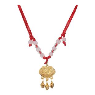 长命锁项链平安锁合金吊坠铃铛平安富贵吊坠儿童铃铛可调节挂绳