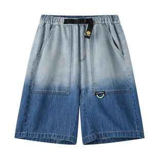 马拉丁漫画家拒水速干山系拼色亲肤牛仔工装男童女童夏季短裤裤子