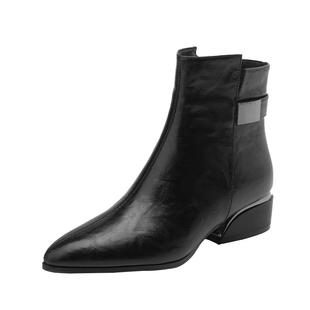 达芙妮妈妈短靴女2026新款冬季加绒尖头靴子女士皮鞋子粗跟马丁靴