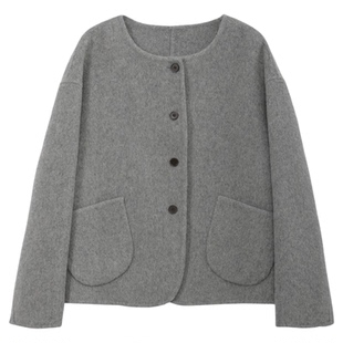 达佳诗灰色双面呢外套女2026冬季新款短款小个子显高穿搭毛呢大衣