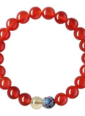 天然红玛瑙黄水晶手串女景泰蓝上岸莲花简约手链饰品闺蜜朋友礼物