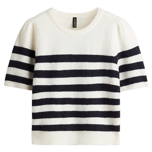 HM女士针织衫春季细密针织泡泡袖短袖上衣1302056