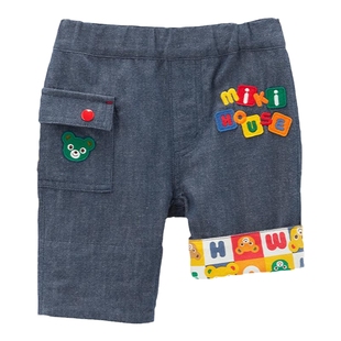 MIKIHOUSE消消乐短裤日本制普奇熊刺绣牛仔裤子休闲七分裤夏童裤