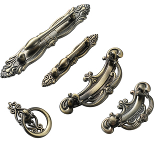 欧式复古抽屉柜子拉手中式吊坠橱柜衣柜门把手仿古铜拉环单孔拉手