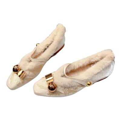 低跟秋冬季气质加绒保暖单鞋