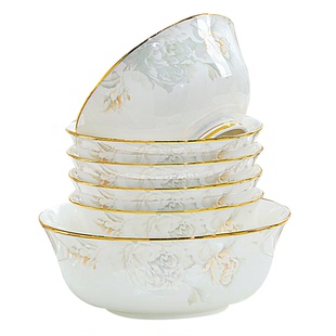 碗碟套装家用简约新陶瓷碗盘组合金禾套碗家用景德镇轻奢餐具套装