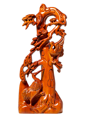 松鹤延年实木摆件老人生日礼物