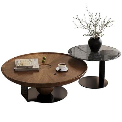 意式轻奢高级感茶几胡桃木圆边几