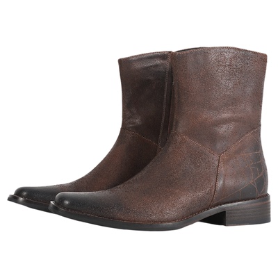 全真皮刷蜡棕色固特异切尔西靴