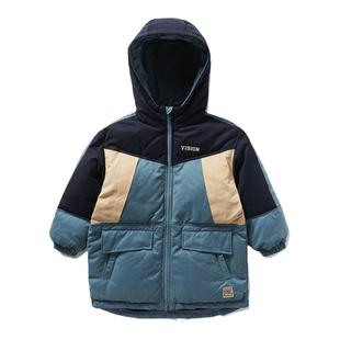 VISION KIDS 童装男女儿童同款冬季经典宽松撞色拼接中长款羽绒服