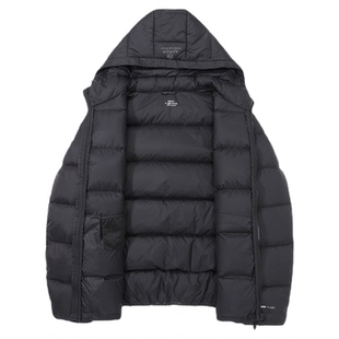 【90白鸭绒】浪登冬季连帽黑色羽绒服男短款保暖黑金面包服潮外套