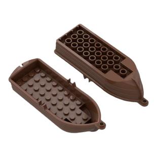 小积木颗粒仿木质小船2551零件MOC人仔场景配件14x5x2带孔木船