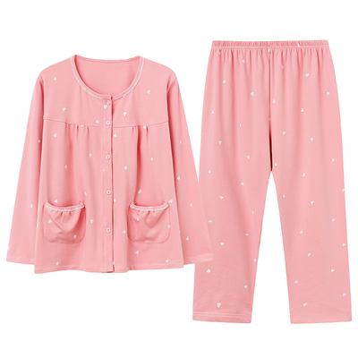 睡衣女春秋季纯棉格子长袖开衫