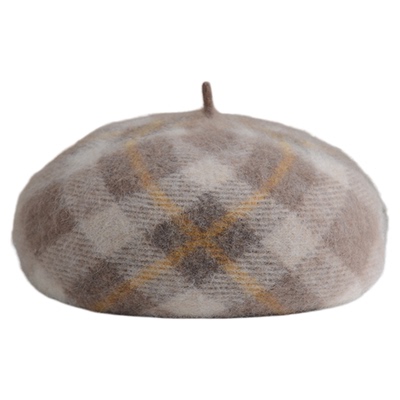 贝雷帽秋冬格纹画家帽兔毛混羊毛