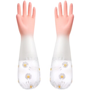 家务手套女冬季保暖加绒加长款橡胶厨房洗碗洗衣服耐用胶皮加厚