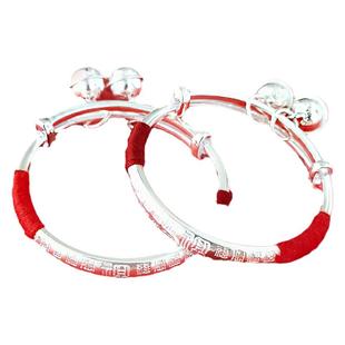 宝宝纯银手镯999足银铃铛儿童小孩脚镯婴儿满月周岁礼物银饰正品