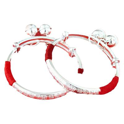 宝宝纯银手镯s999足银铃铛儿童小孩脚镯婴儿满月周岁礼物银饰正品