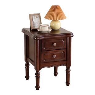 美式实木床头柜中古家用卧室小型床边柜黑檀木色高款收纳柜子整装