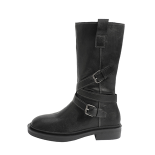 真皮~骄屿复古英伦马丁靴显瘦西部牛仔靴厚底炸街短靴中筒骑士靴