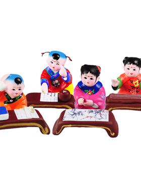 中国风摆件泥人张红泥坊琴棋书画