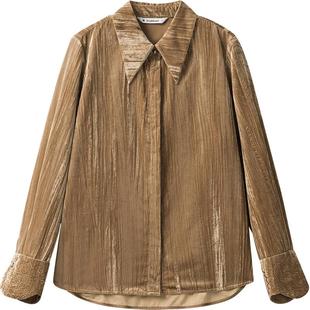 播商场同款丝绒衬衫内搭女24冬季新款时髦通勤翻领衬衣BDR4CD3418