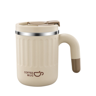 保温马克杯不锈钢带盖大容量男女生家用喝水杯办公室咖啡杯带吸管