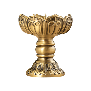 莲花铜烛台供佛蜡烛台家用复古酥油供灯佛灯底座供奉长明灯摆件