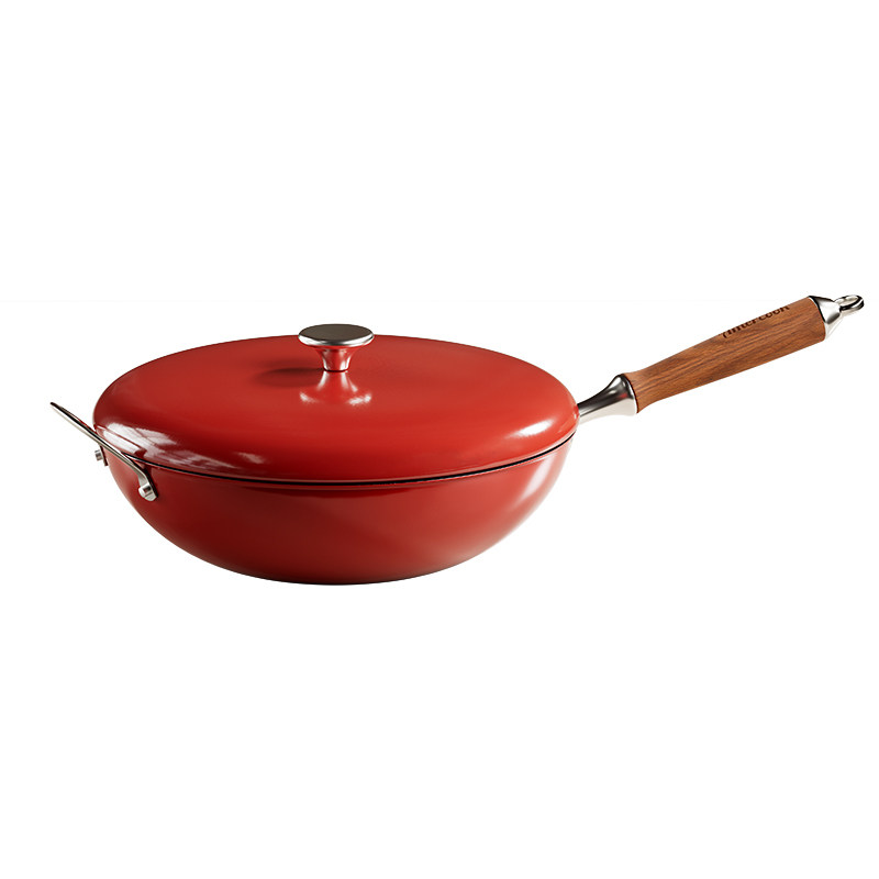 amercook红色铸铁珐琅锅炒菜锅